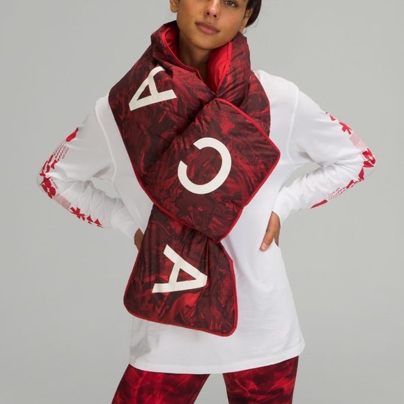 Lululemon x Team Canada Down Filled Insulated Quilted Scarf * Red Marble - Picture 5 of 8